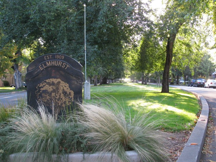 The sign at the entrance to the ELmhurst neighborhood in Sacramento's downtown core.
